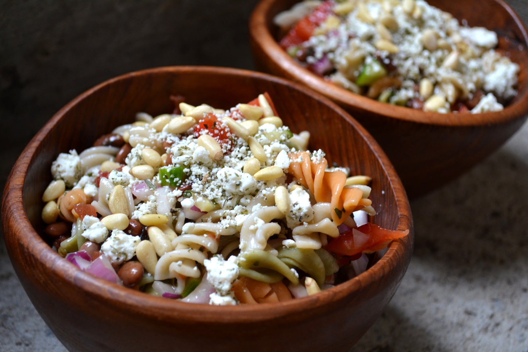 Gluten Free Mediterranean Pasta Salad with Red Wine & Lemon Dressing