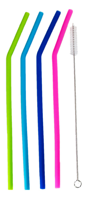 Kitchen Basics - Silicon Straws w/ Brush Bright, 4 PK