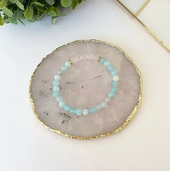 MalaBliss - Rose Quartz - Light Blue Agate, 7"