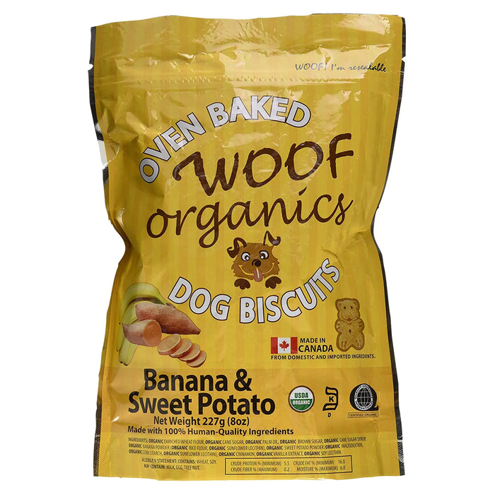 Woof Organics - Dog Biscuits - Banana & Sweet Potato, 227 g
