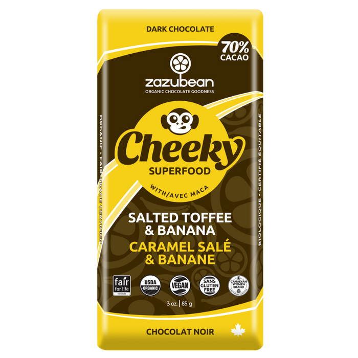 Zazubean Organic Chocolate - Cheeky Banana & Salted Toffee, 100 g