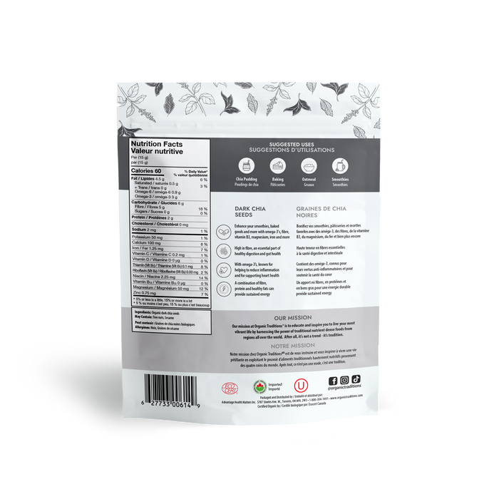 Organic Traditions - Chia Seeds, Dark Whole, 454 g