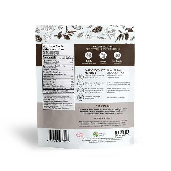 Organic Traditions - Organic Dark Chocolate Almonds, 227 g