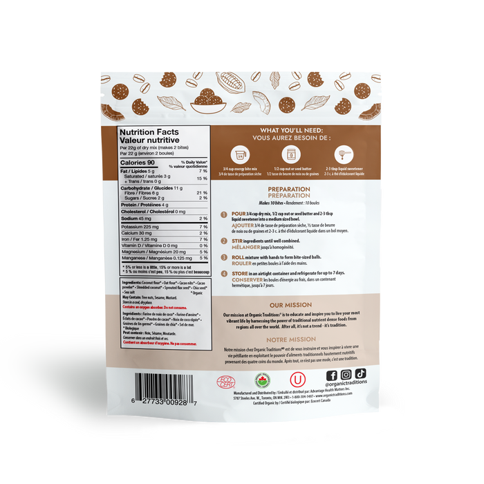 Organic Traditions - Organic Chocolate Energy Bite Mix, 220 g