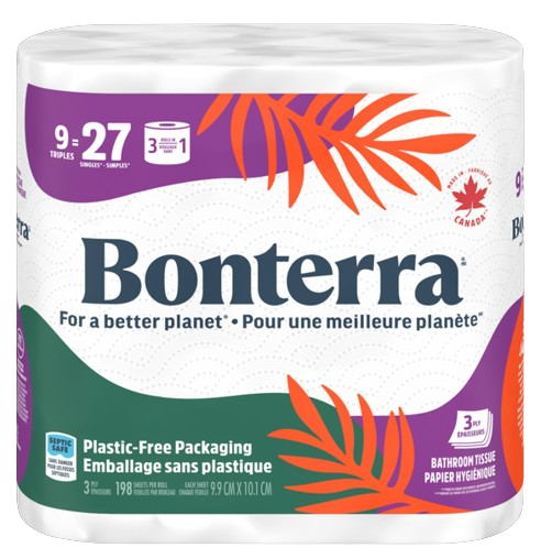 Bonterra - Bath Tissue Rolls - 3 Ply, 9 Count