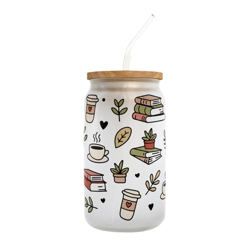 Coco + Bie - Glass Tumbler - Books & Coffee, Each