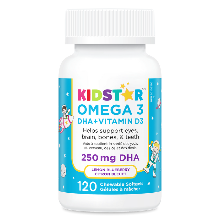 KidStar Nutrients - Omega 3 DHA + Vit D3 Lem Blueb, 120 Softgels