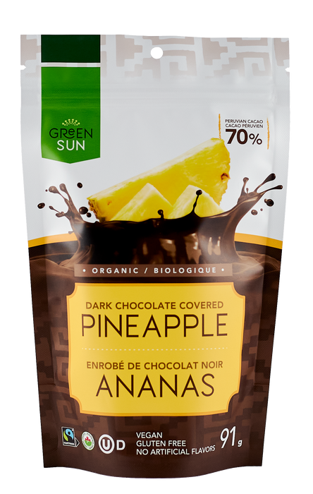 Green Sun Foods - Pineapple Dipped in 70% Dark Chocolate, 91 g