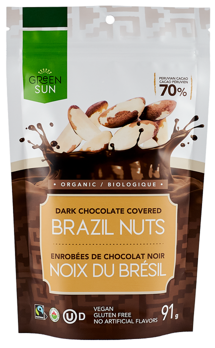 Green Sun Foods - Brazil Nuts Dipped 70% Dark Chocolate, 91 g