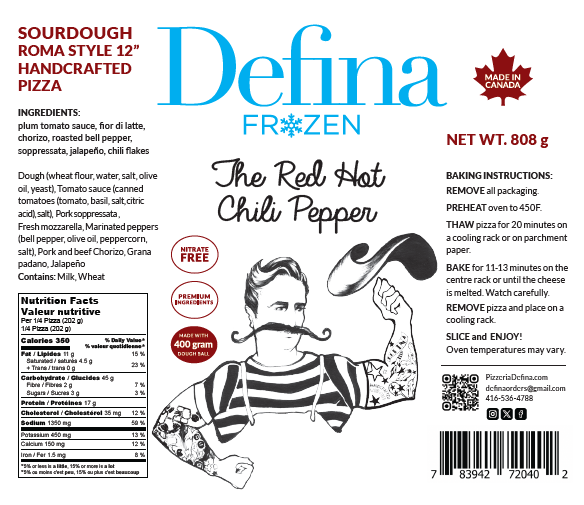 Defina - Red Hot Chili Pepper Frozen Pizza, 808 g