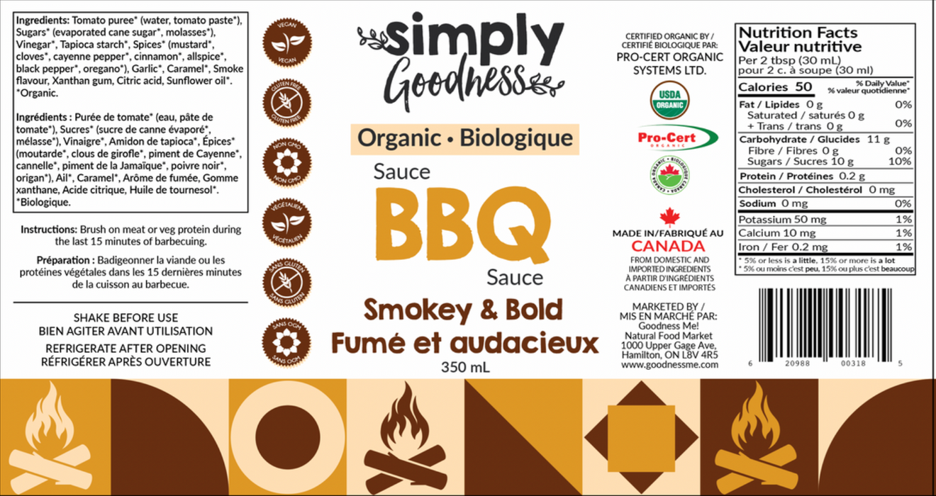 Simply Goodness - Organic Smokey & Bold BBQ Sauce, 350 mL