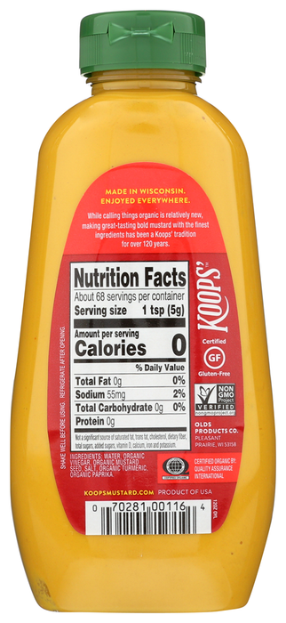 Koops' - Organic & Gluten Free Mustard, Yellow, 325ml