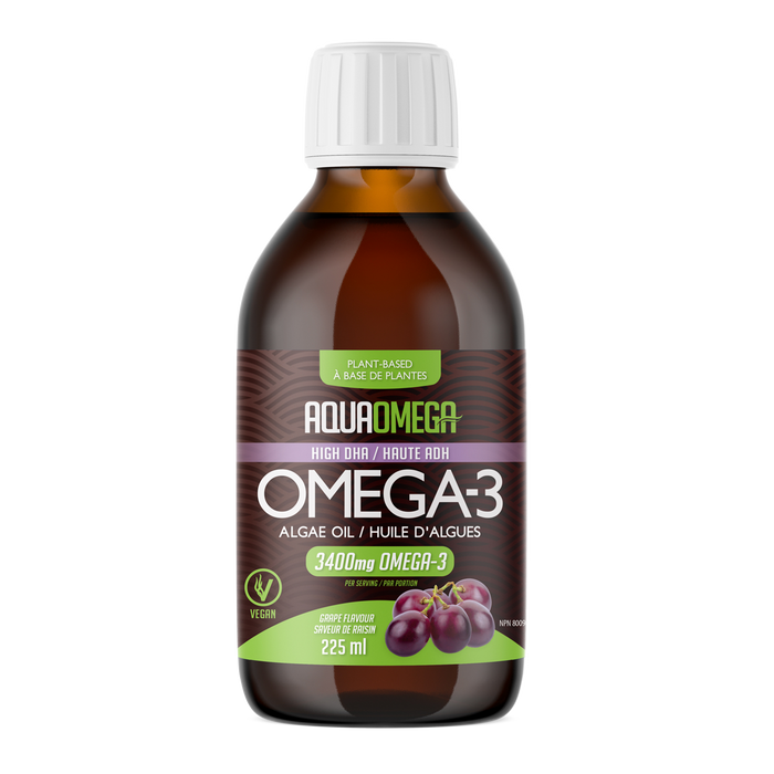 AquaOmega - Plant-based Omega-3, Vegan Grape Flavour, 225ml