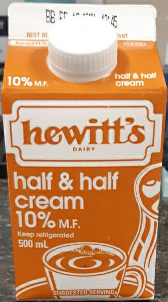 Hewitt's Dairy - 10% Half and Half Cream, 500ml