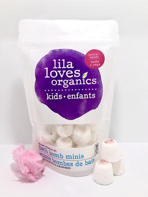 Lila Loves Organics Inc. - Organic Essential Oil Bath Bomb Kid Minis, Cotton Candy, 240 g