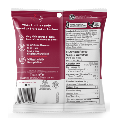 Patience Fruit & Co - Sour Cran Dried Cranberries, Cherry 60g