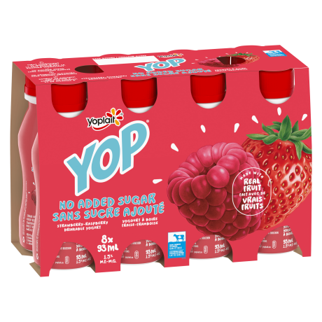 Yoplait - YOP Strawberry Raspberry No Sugar Added Drinkable Yogurt, 8x93ml