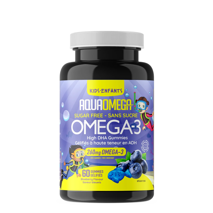 AquaOmega - High DHA Omega-3 Chewables for Kids - Blueberry, 60 Chews