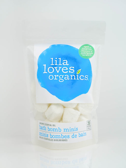 Lila Loves Organics Inc. - Organic Essential Oil Bath Bomb Minis, Eucalyptus & Japanese Mint, 20 pack - 240 g