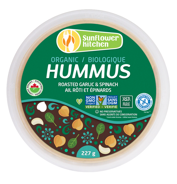 Sunflower Kitchen - Organic Roasted Garlic & Spinach Hummus, 227g