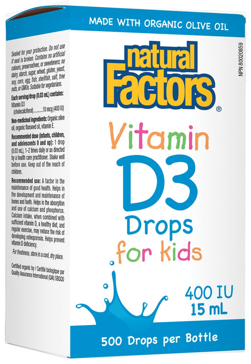 Natural Factors - Vitamin D3 Drops for Kids - 400IU, 15ml