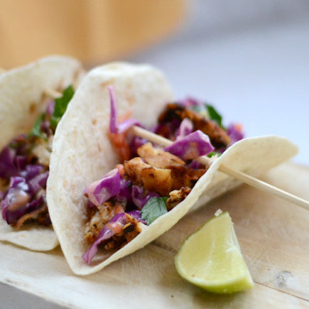 Talapia Fish Tacos with Red Cabbage & Carrot Slaw