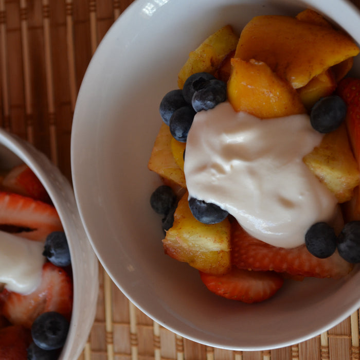 Grilled Fruit Salad with Maple Whipped Cream Topping