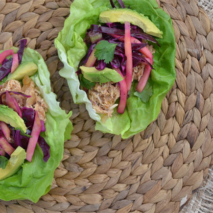 Mexican Pulled Chicken Wraps with Mango Slaw