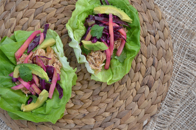 Mexican Pulled Chicken Wraps with Mango Slaw