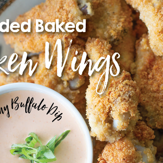 Breaded Baked Chicken Wings  with Creamy Buffalo Dip   