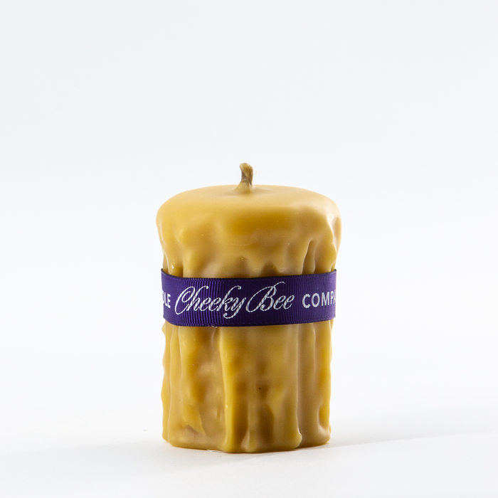 Cheeky Bee - Dripped Gold Pillar Candle 3.5in, Each