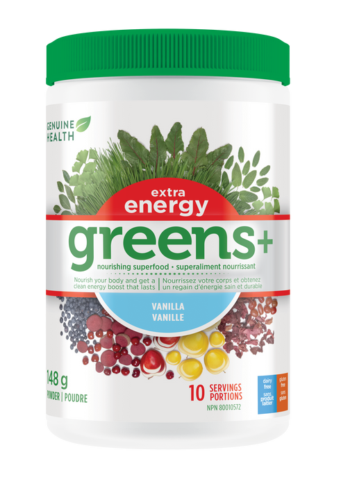 Genuine Health - Greens+ Extra Energy Vanilla, 148 g