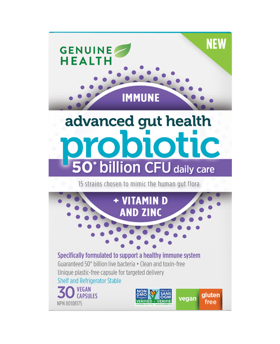Genuine Health - Immune + Vit D + Zinc Probiotics, 30 Vcaps