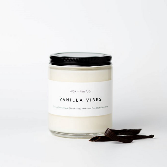 Wax + Fire - Vanilla Vibes Soy Candle, 8OZ