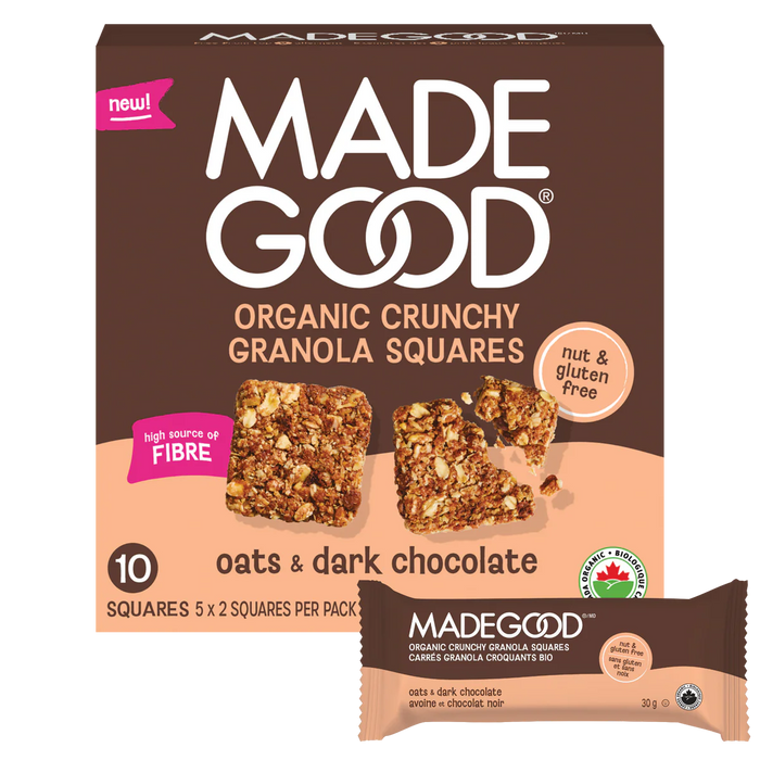MadeGood - Crunchy Granola Squares - Oats & Dark Chocolate, 5x30 g