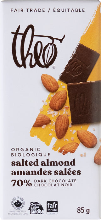 Theo - Dark Chocolate Salted Almond 70%, 85 g