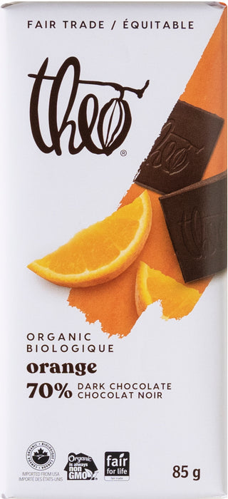 Theo - Dark Chocolate Orange, 85 g