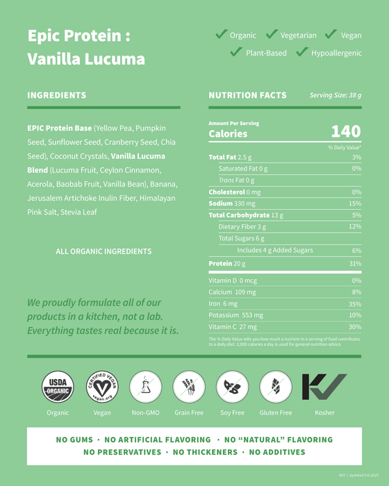 Sprout Living - Epic Protein - Vanilla Lucuma, 38 g