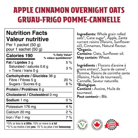 Yumi Organics - Overnight Oats - Apple Cinnamon, 250 g