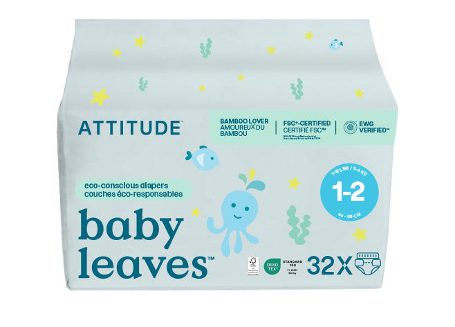 Attitude - Baby Diapers Sizes 1 & 2, 32 Count