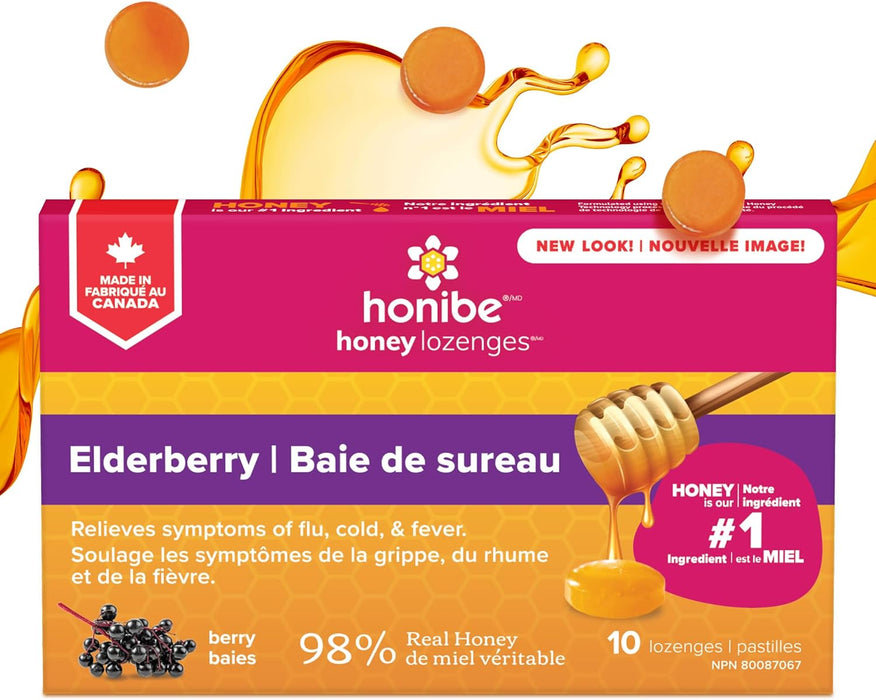 Honibe - Honey Lozenges - Elderberry, 10 Count