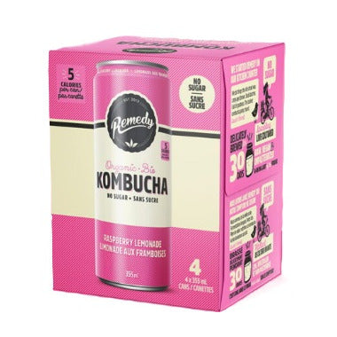 Remedy Drinks - Kombucha, Organic Raspberry Lemonade, 4x355 mL