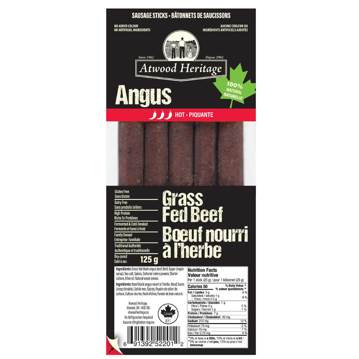 Atwood Heritage - Hot Grassfed Angus Beef Sausage, 125 g