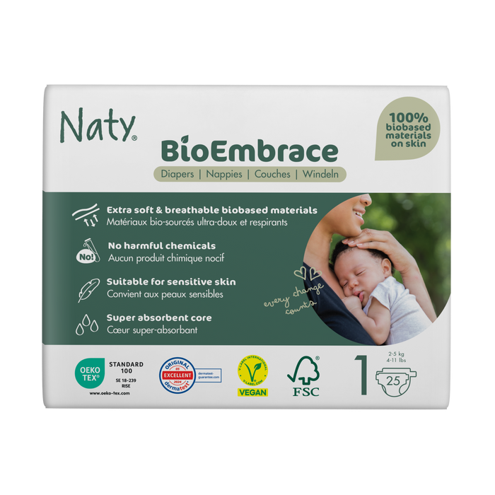 Eco by NATY - Bioembrace Diapers Size 1, 25 Count