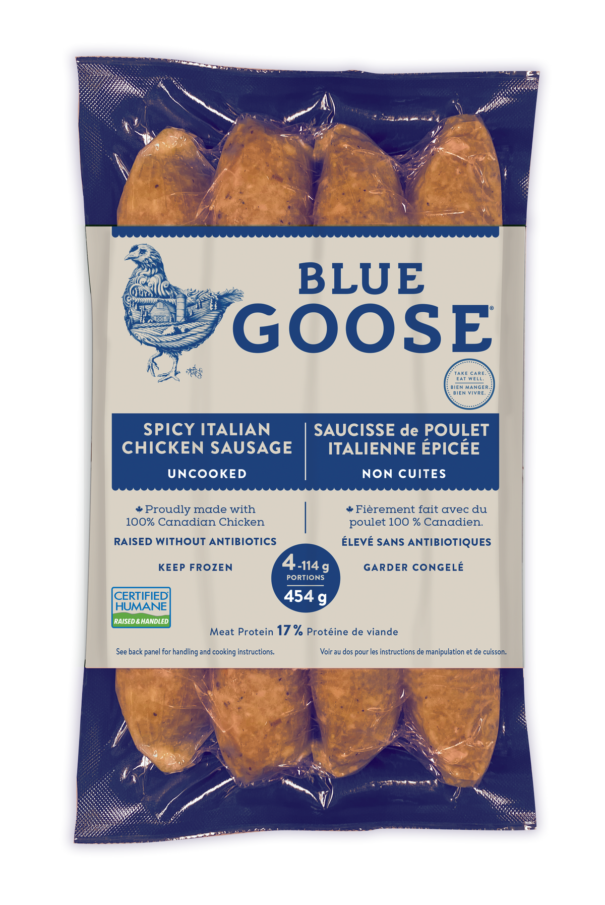 Blue Goose - Chicken Sausage - Spicy Italian, 4x114 g — Goodness Me!