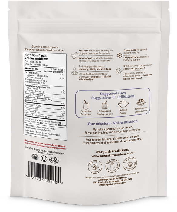 Organic Traditions - Freeze Dried Acai Berry Powder, 100 g