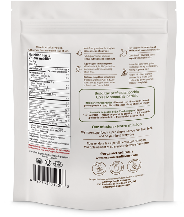 Organic Traditions - Barley Grass Juice Powder, 150 g