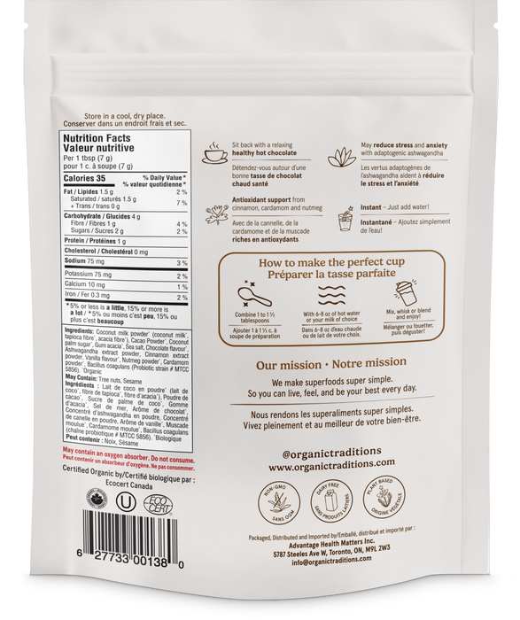 Organic Traditions - Latte, Chocolate with Probiotics, 150 g