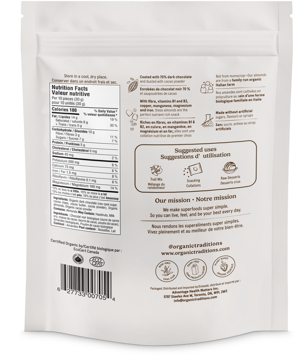 Organic Traditions - Organic Dark Chocolate Almonds, 227 g