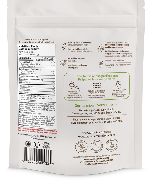 Organic Traditions - Matcha Latte With Probiotics, 150 g